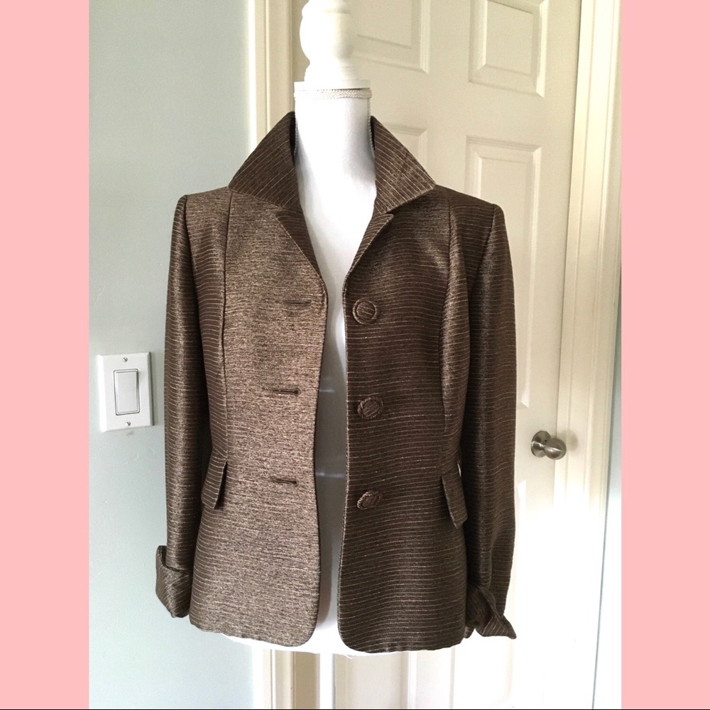 Kasper Career Blazer Shimmery Brown Single-Breasted Size 12 Petite